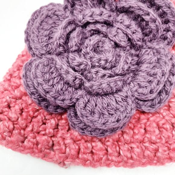 $5/$20 Red Knit Beanie w/Detachable Purple Flower - Picture 2 of 5